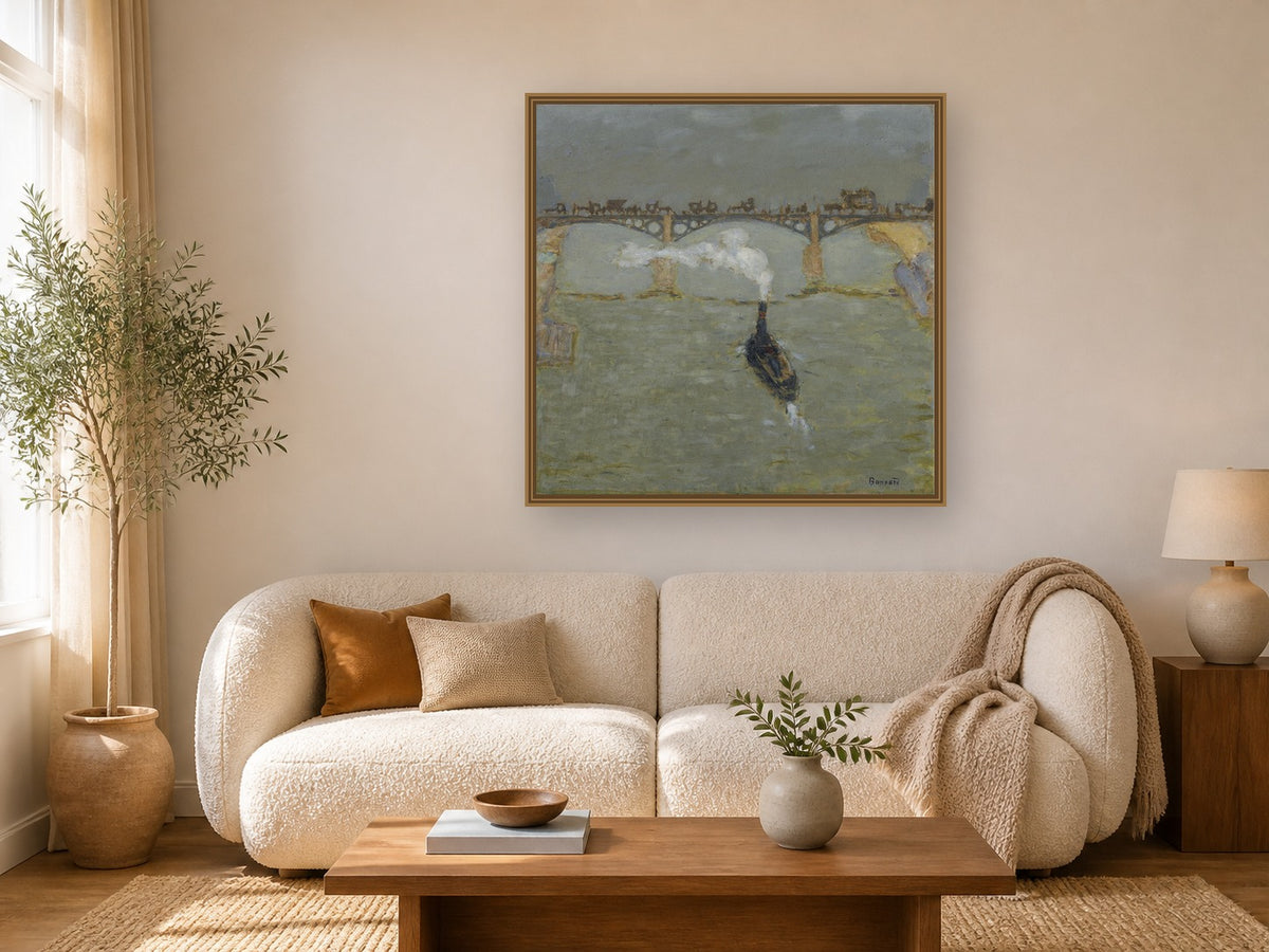 Remorqueur, Pont Sur La Seine by Pierre Bonnard framed wall art print in a living room
