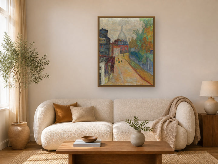 Rue À Montmartre, Le Sacré Coeur by Pierre Bonnard framed wall art print in a living room
