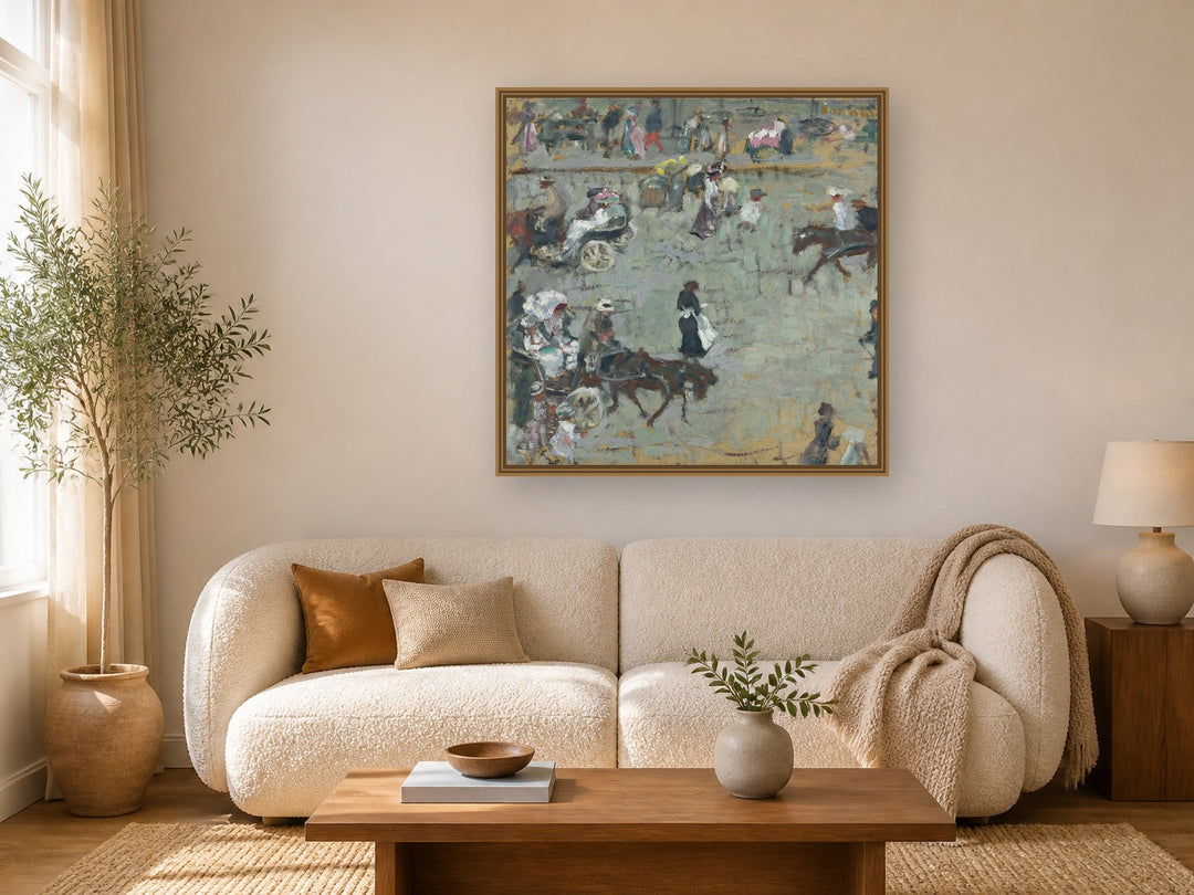 Scène De Rue À Paris by Pierre Bonnard framed wall art print in a living room