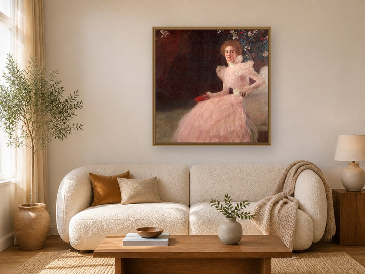 Sonja Knips by Gustav Klimt framed wall art print in a living room