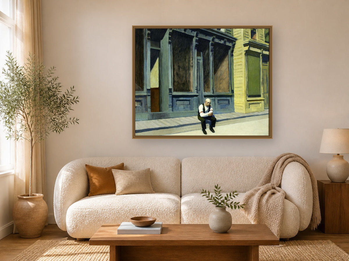 Sunday by Edward Hopper framed wall art print in a living room