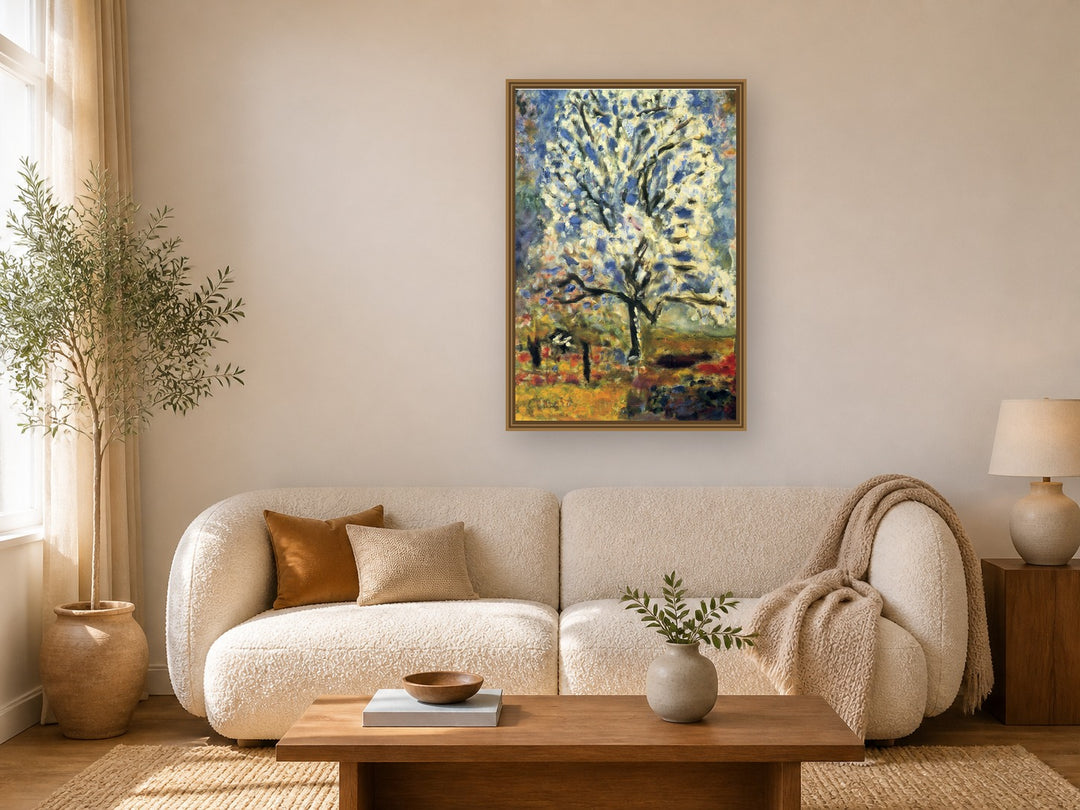 The Almond Tree In Blossom by Pierre Bonnard framed wall art print in a living room