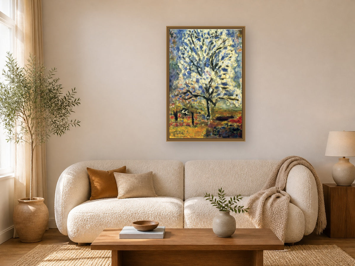The Almond Tree In Blossom by Pierre Bonnard framed wall art print in a living room