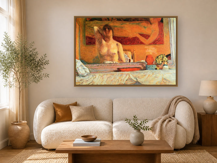 The Fireplace by Pierre Bonnard framed wall art print in a living room