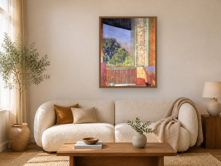 The Open Window by Pierre Bonnard framed wall art print in a living room