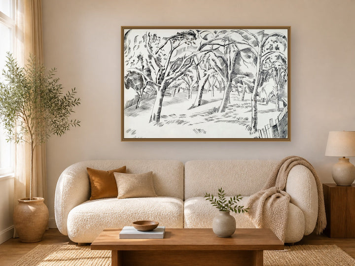 The Orchard by Paul Nash framed wall art print in a living room