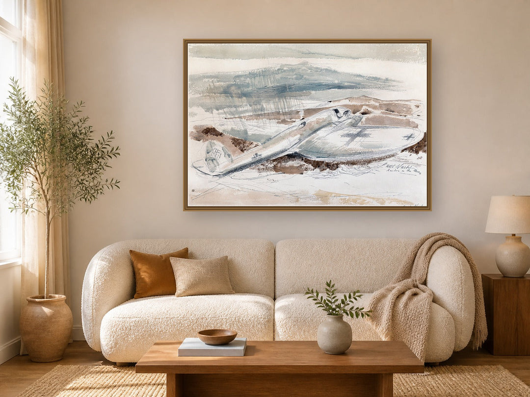 The Raider on the Moors by Paul Nash framed wall art print in a living room