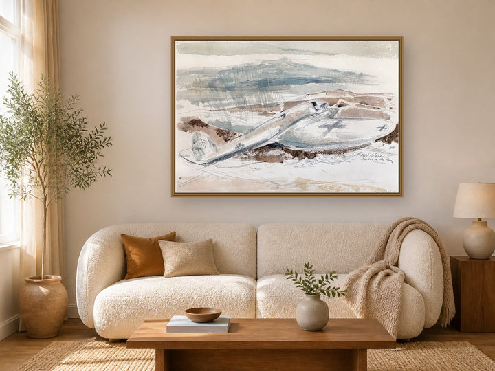 The Raider on the Moors by Paul Nash framed wall art print in a living room