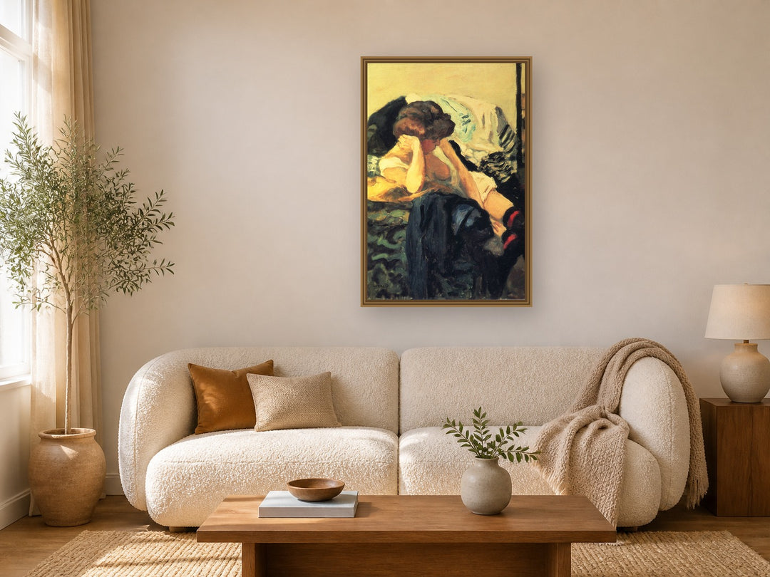 The Red Garter by Pierre Bonnard framed wall art print in a living room
