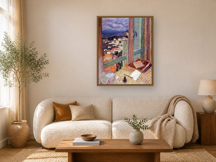 The Window by Pierre Bonnard framed wall art print in a living room