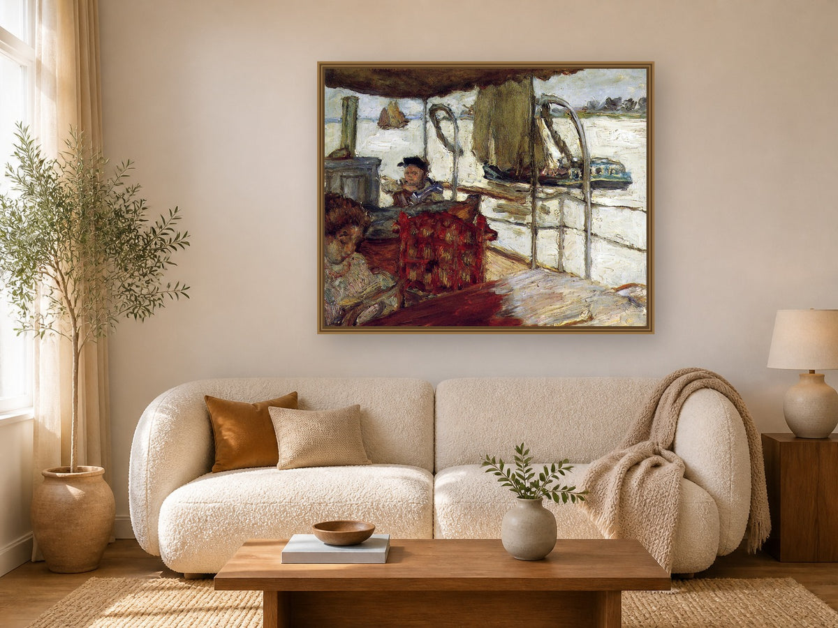 The Yacht by Pierre Bonnard framed wall art print in a living room