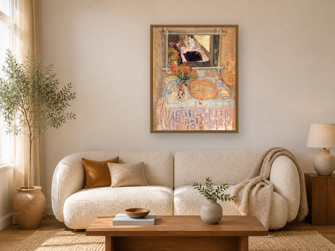 Toilet With A Bouquet by Pierre Bonnard framed wall art print in a living room