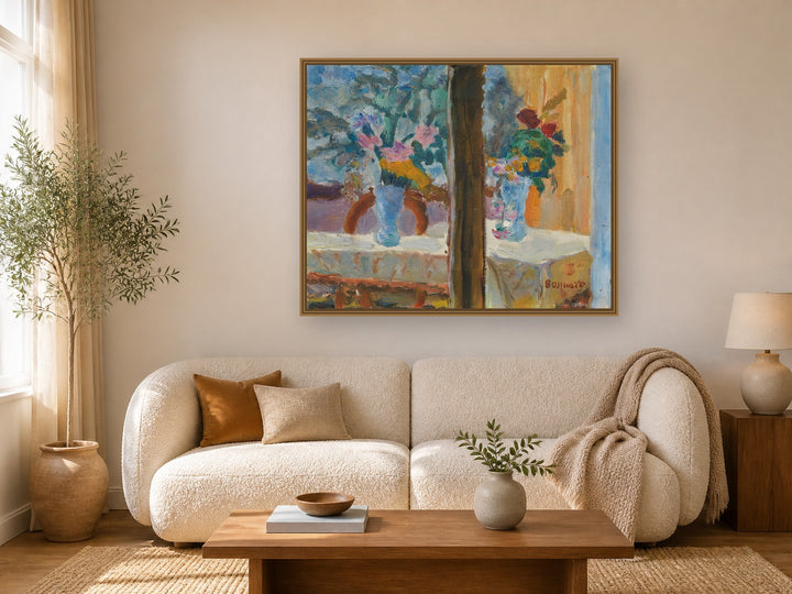 Vase De Fleurs by Pierre Bonnard framed wall art print in a living room