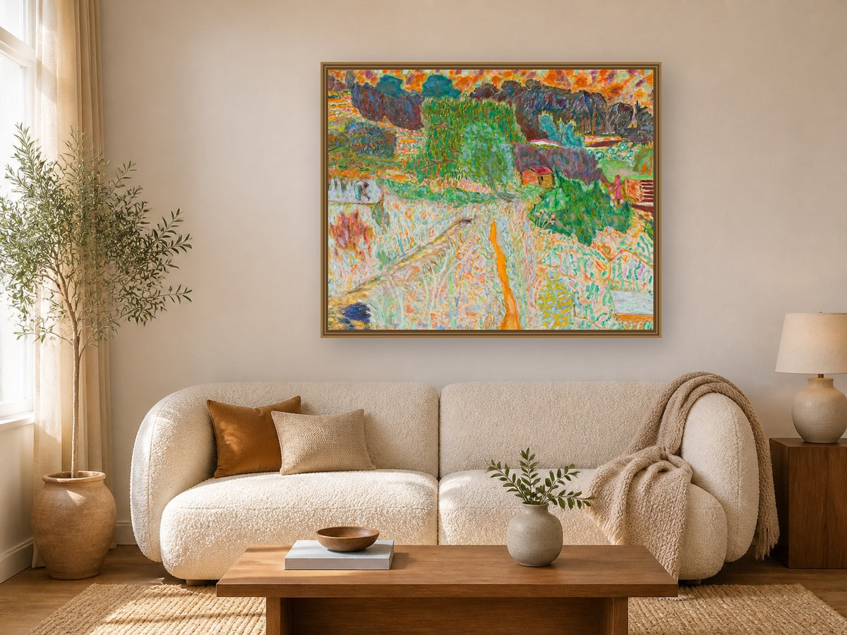 View From The Artist’s Studio, Le Cannet by Pierre Bonnard framed wall art print in a living room