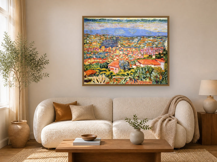 View Of Le Cannet Roofs by Pierre Bonnard framed wall art print in a living room