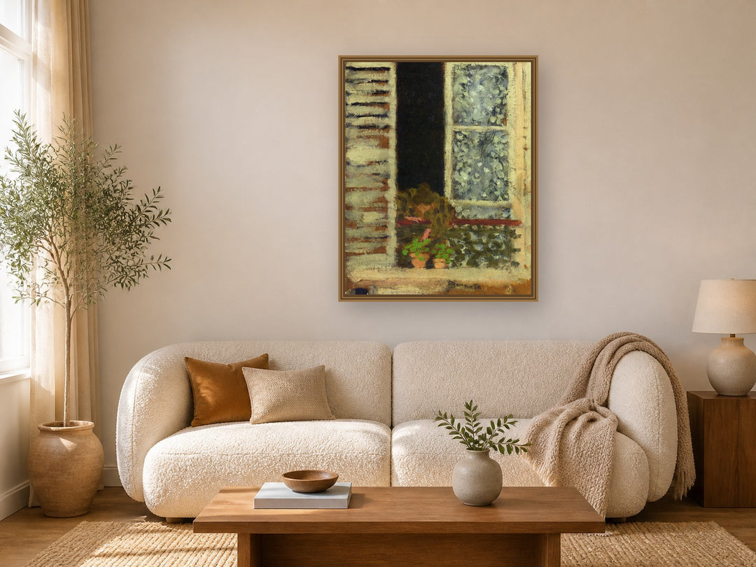 Woman At Her Window by Pierre Bonnard framed wall art print in a living room