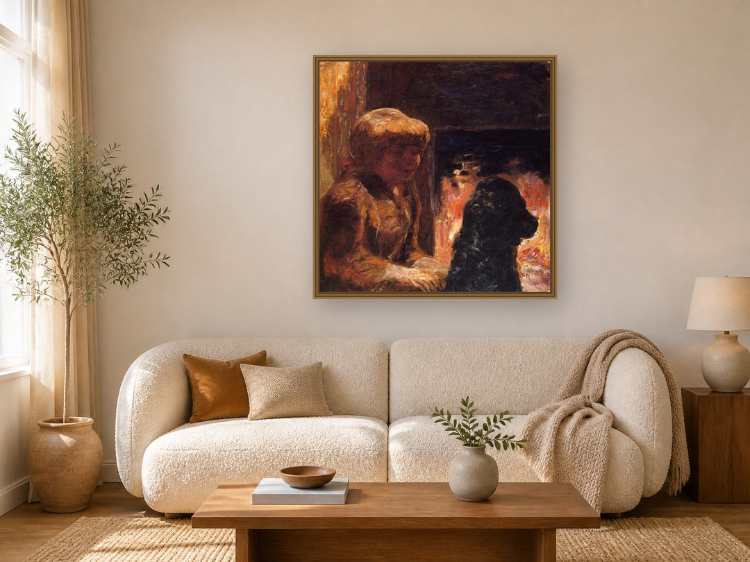 Woman With Dog by Pierre Bonnard framed wall art print in a living room