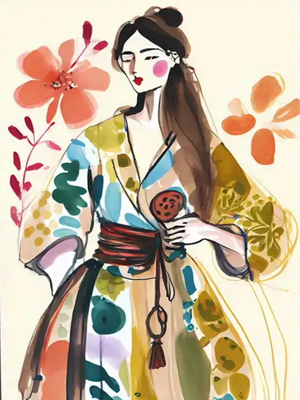 Kimono Geisha Watercolour 3:4 wall art print