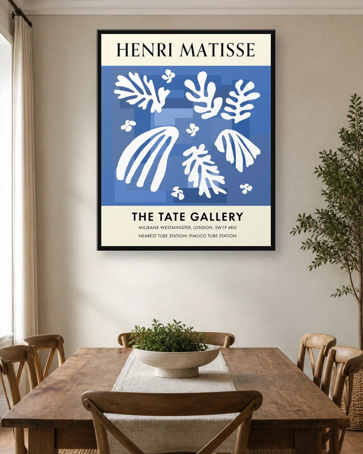 Blue Leaves - Henri Matisse dining room wall mockup