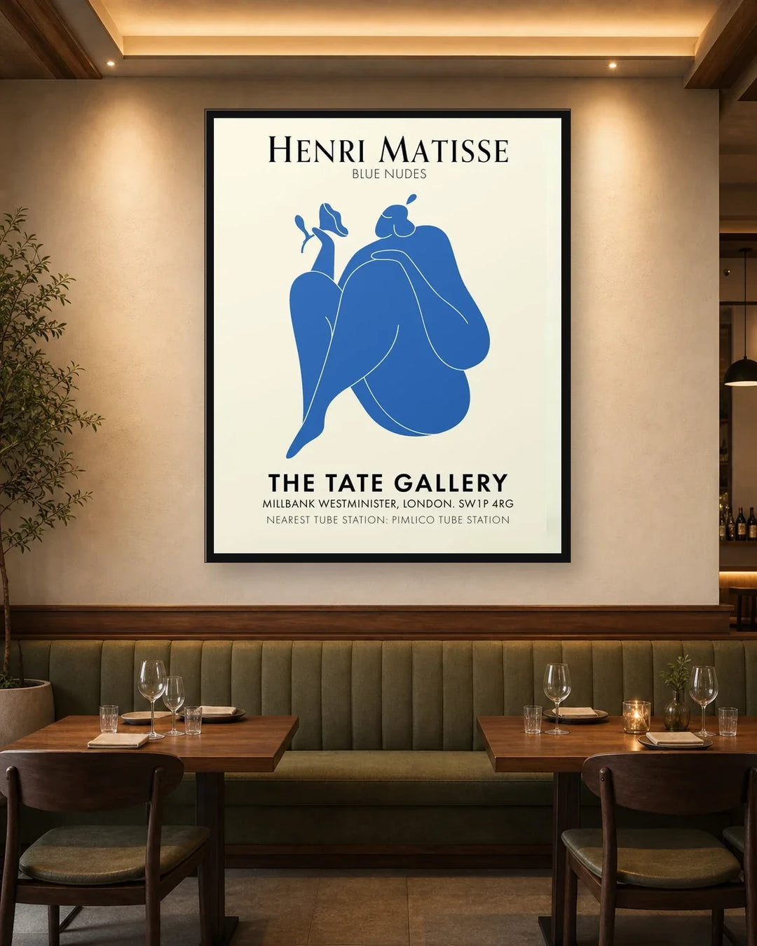 Blue Nudes - Henri Matisse restaurant wall mockup