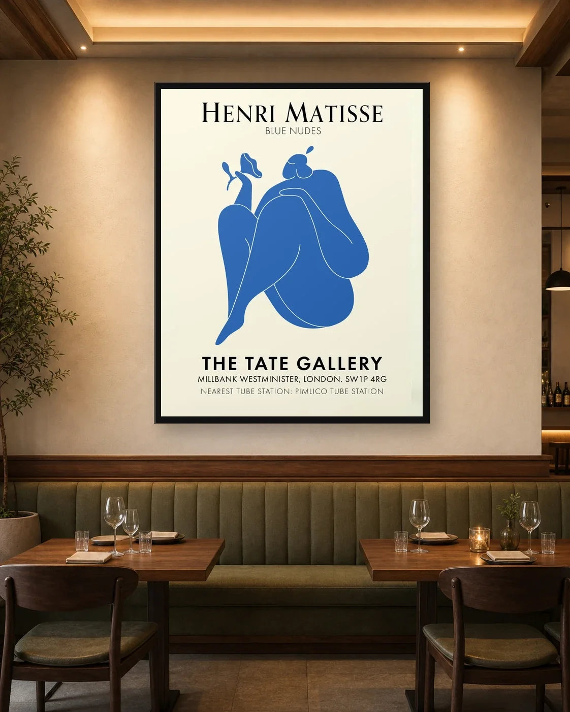 Blue Nudes - Henri Matisse restaurant wall mockup