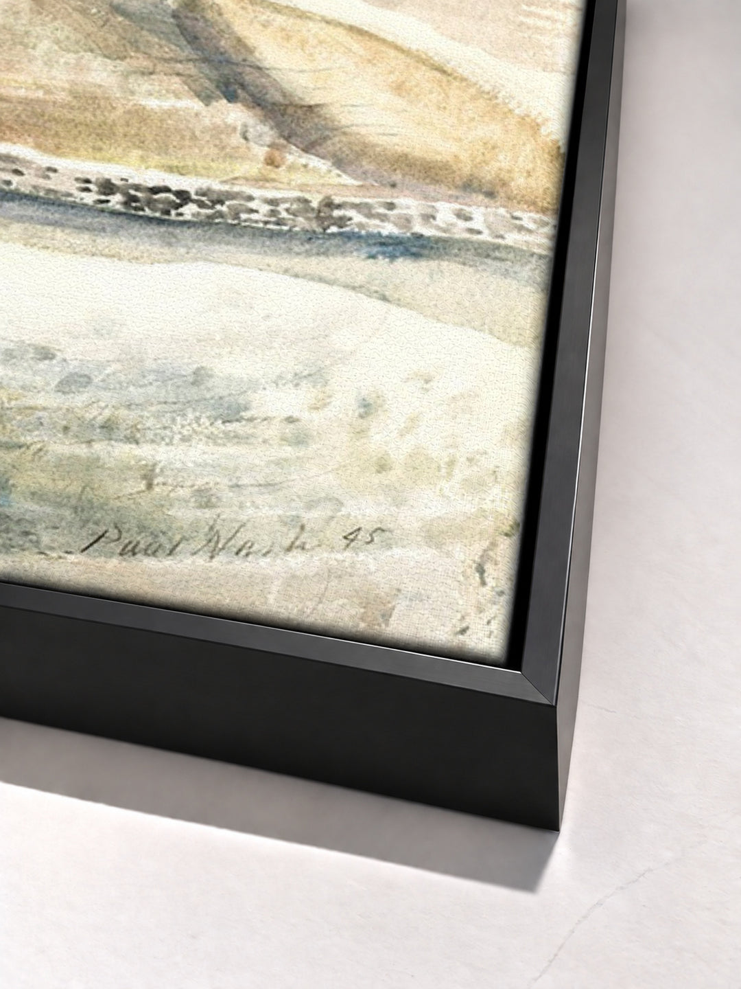 Moonrise over Cleeve Hill by Paul Nash black floater frame corner detail
