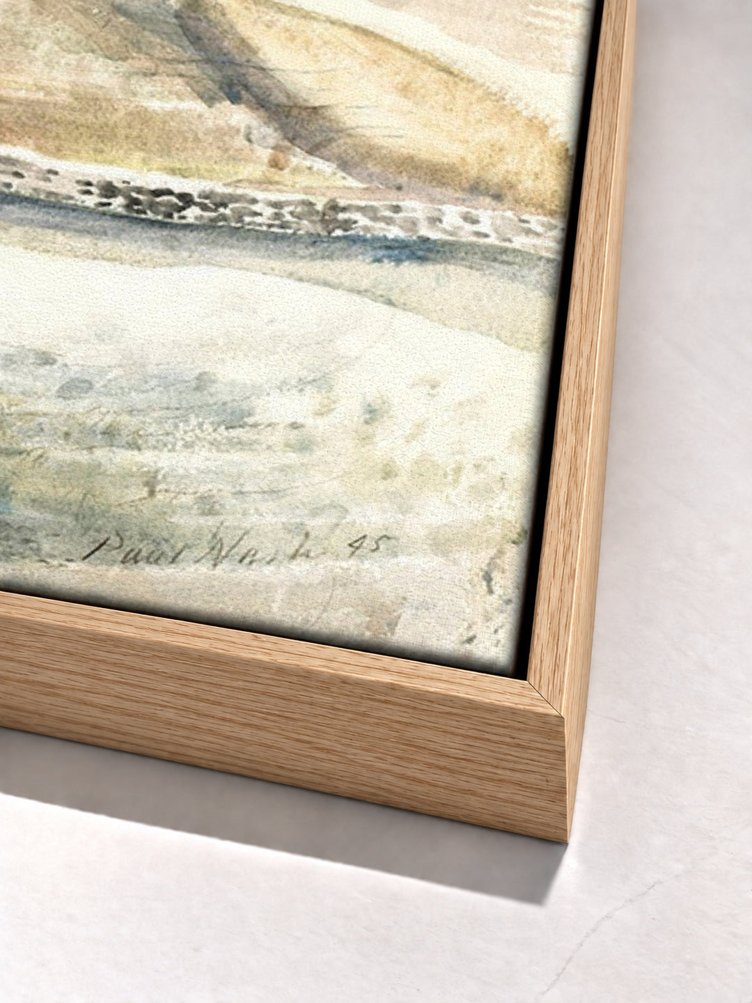 Moonrise over Cleeve Hill by Paul Nash oak floater frame corner detail