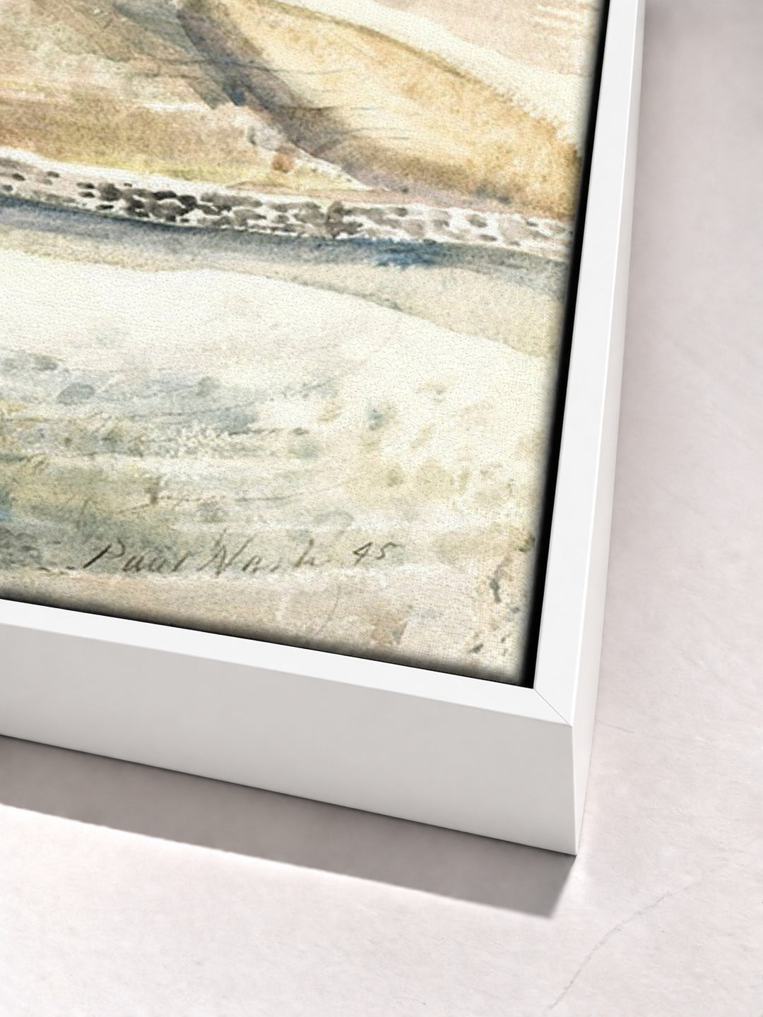 Moonrise over Cleeve Hill by Paul Nash white floater frame corner detail