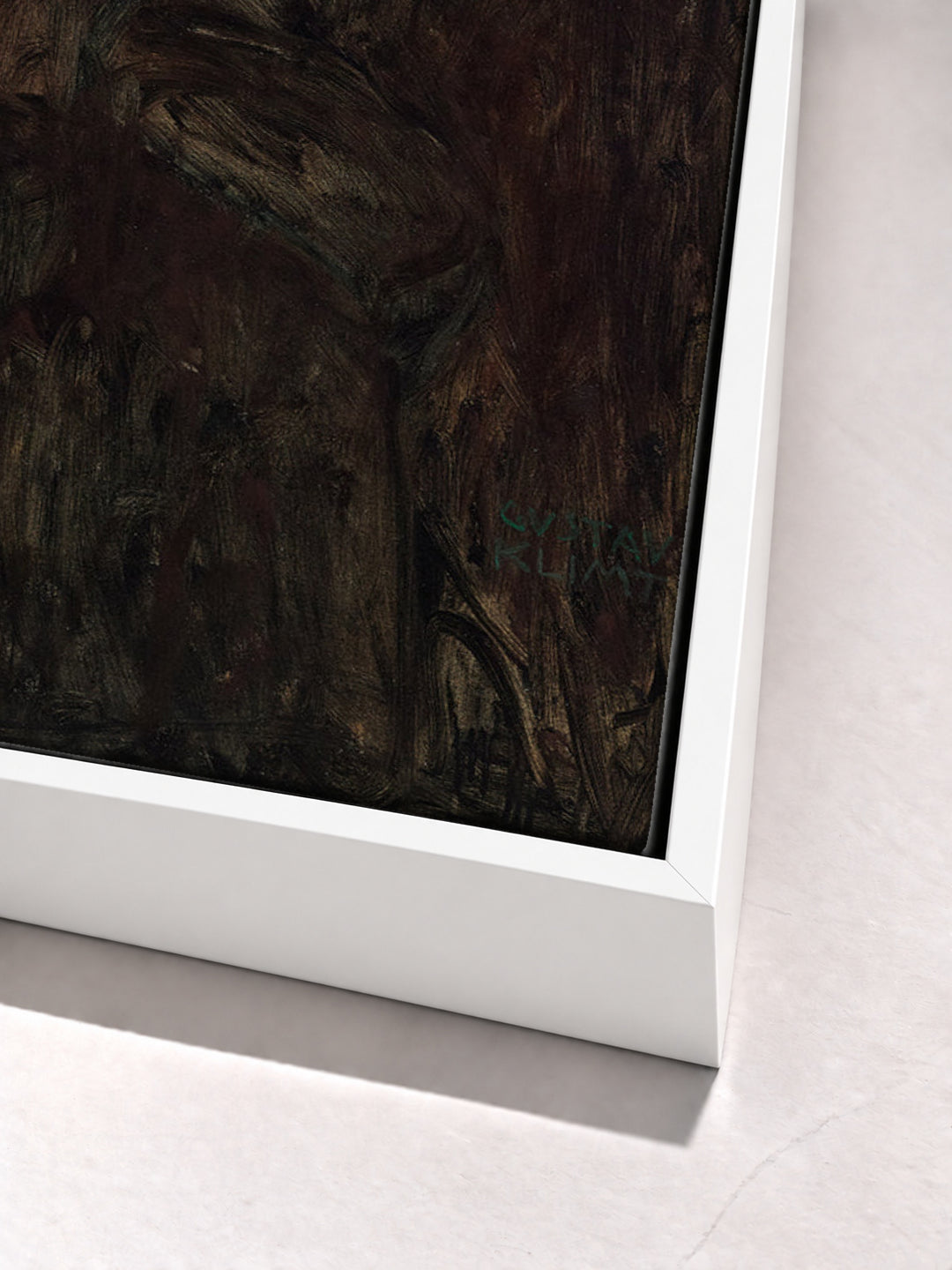 Mutter mit zwei Kindern (Familie) by Gustav Klimt white floater frame corner detail