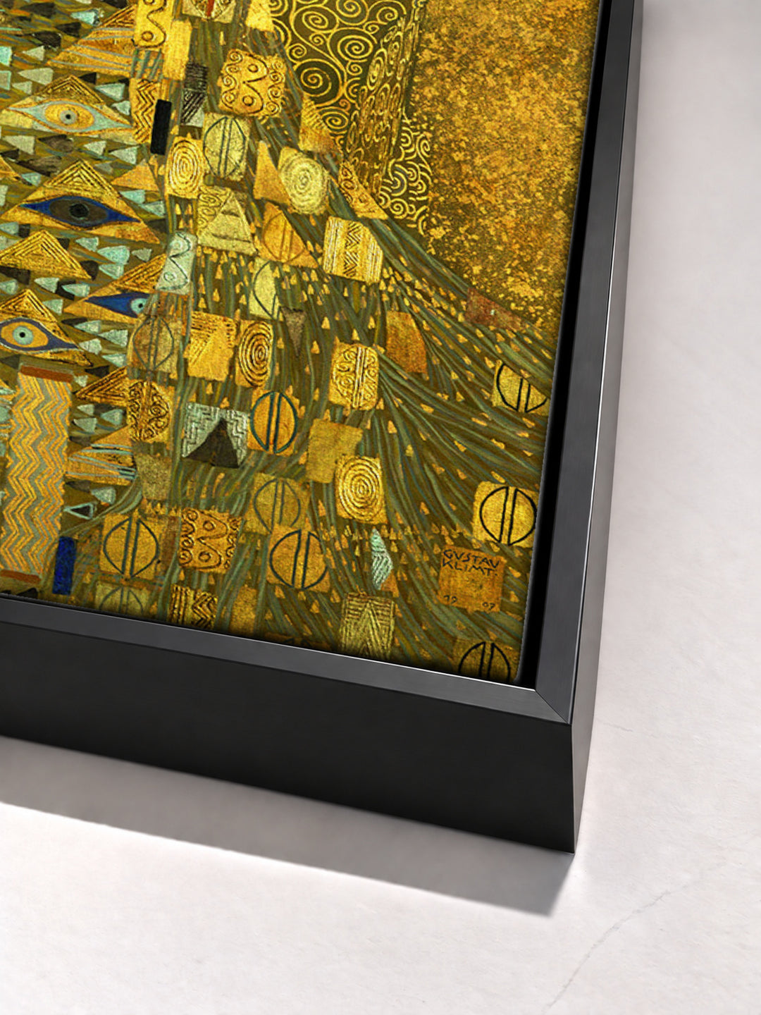 Portrait of Adele Bloch-Bauer I by Gustav Klimt black floater frame corner detail