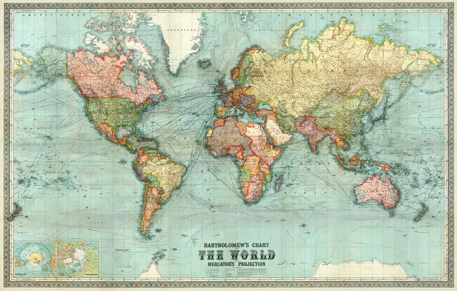 Bartholomew's Chart of the World on Mercator's Projection by John Bartholomew and Son, customizable wall art print from 905Print