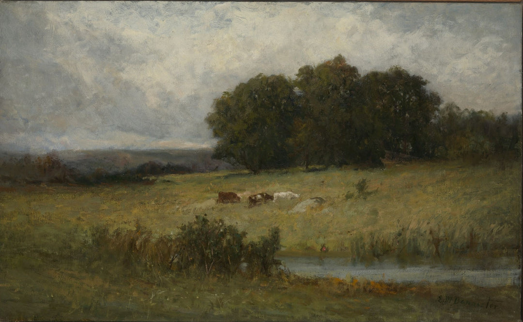 Bright Scene of Cattle near Stream by Edward Mitchell Bannister, customizable wall art print from 905Print