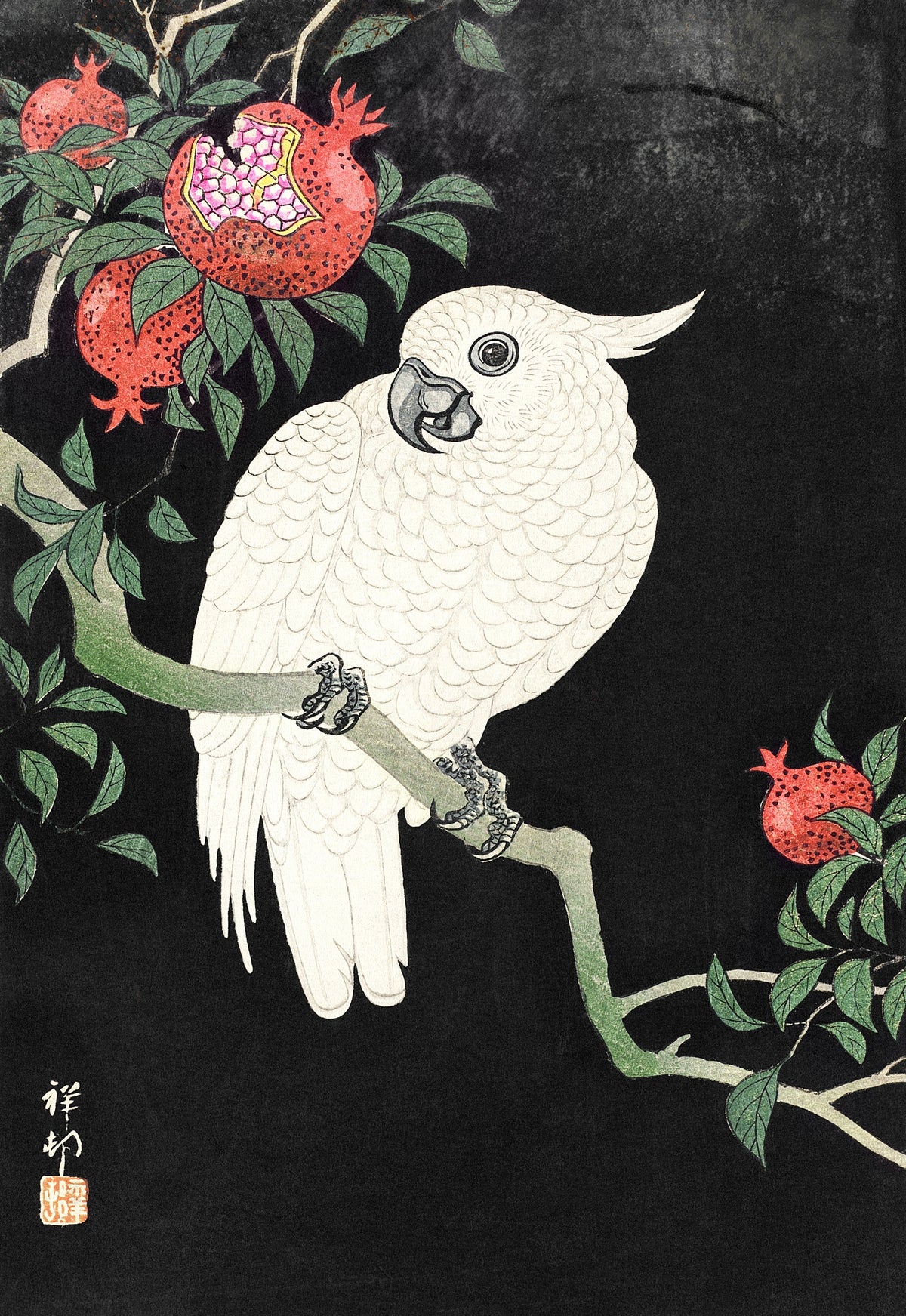 Cockatoo and Pomegranate by Ohara Koson, customizable wall art print from 905Print