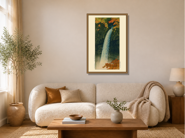 Kegon Falls, Nikko by Kawase Hasui framed wall art print in a living room