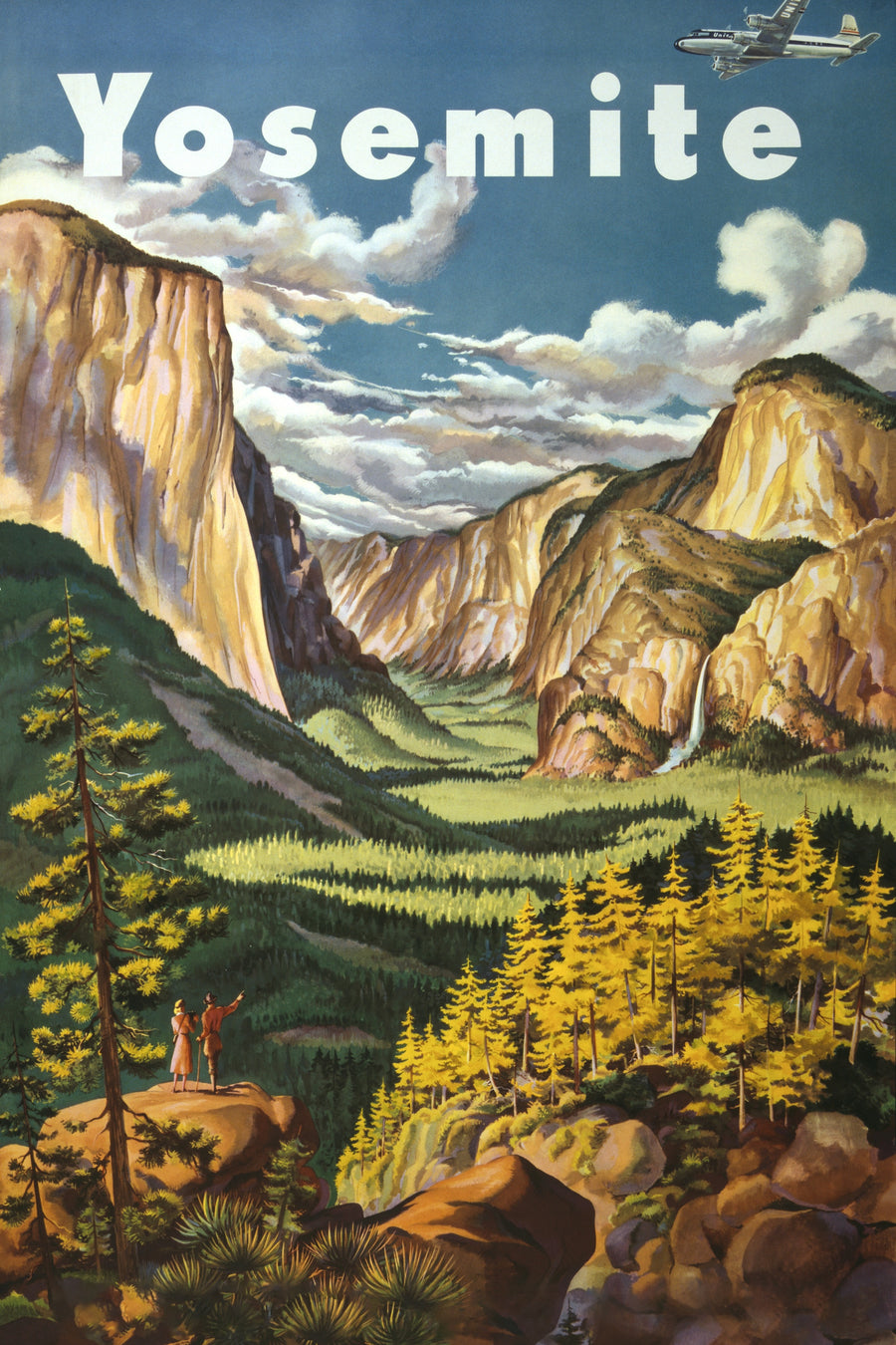 Yosemite United Air Lines vintage travel poster, customizable wall art print from 905Print