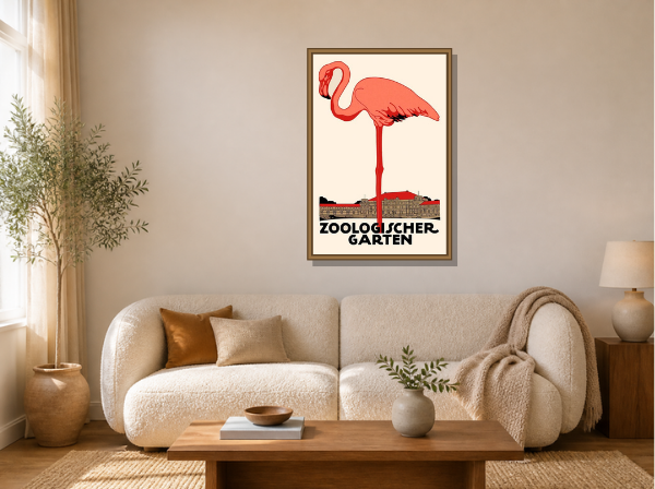 Zoologischer Garten Flamingo by Julius Klinger framed wall art print in a living room