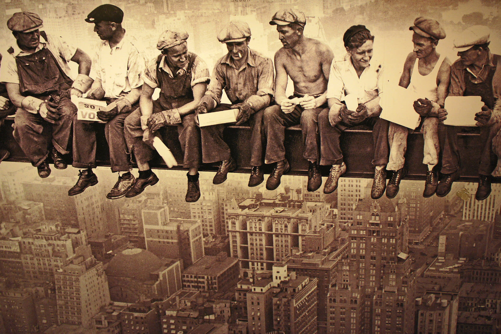 Lunch atop skyscraper painting New York builders wall art print from 905Print