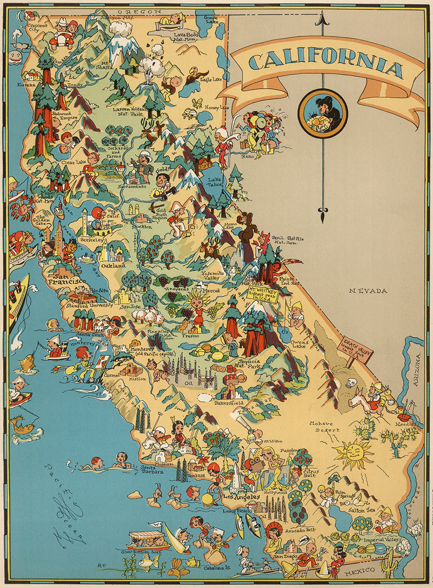 California Funny Vintage Map wall art print from 905Print