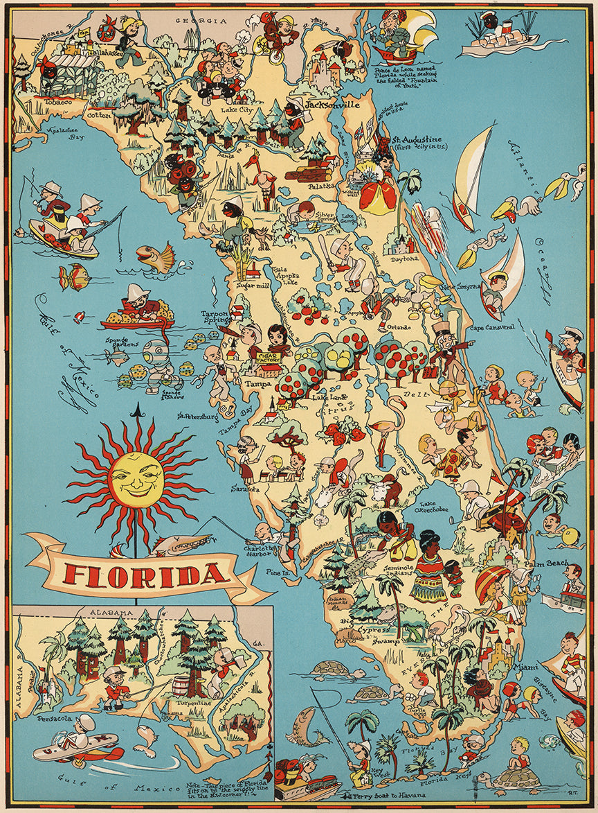 Florida Funny Vintage Map wall art print from 905Print