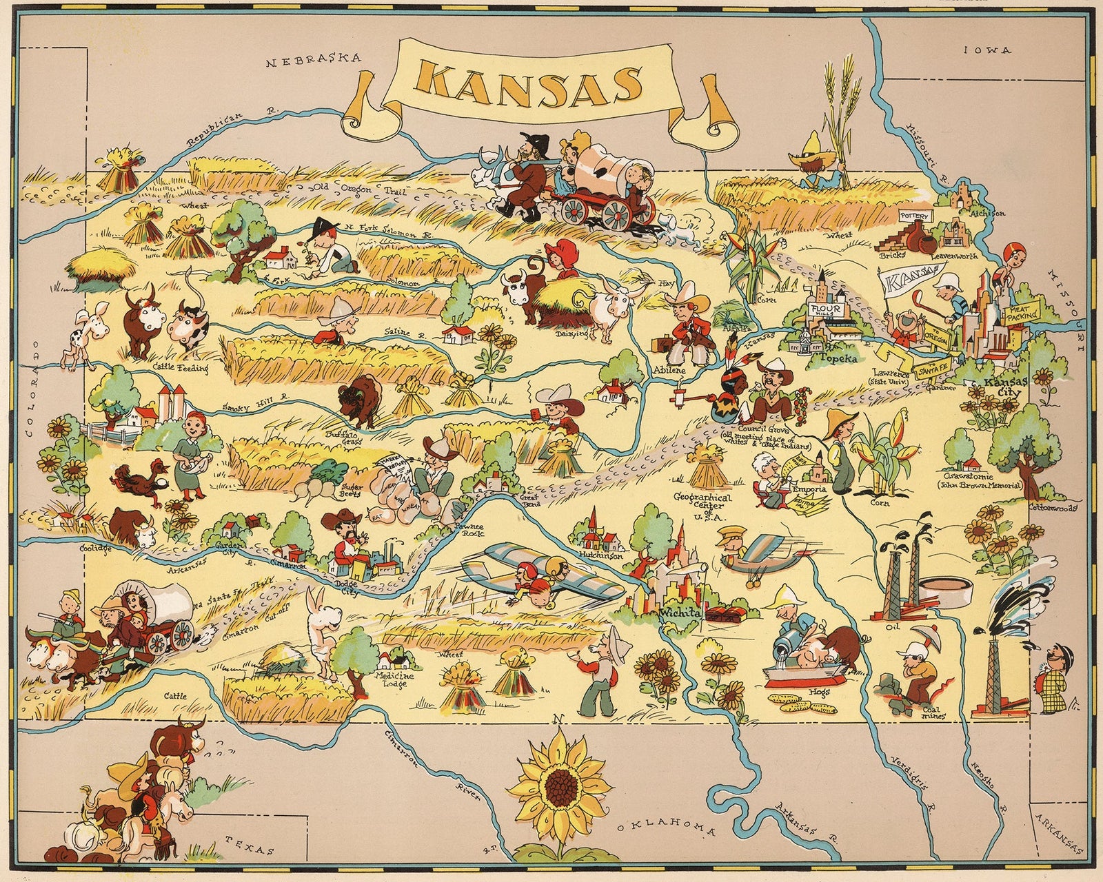 Kansas Funny Vintage Map wall art print from 905Print