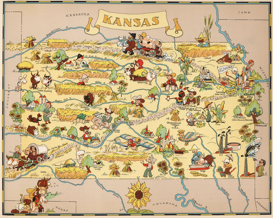 Kansas Funny Vintage Map wall art print from 905Print