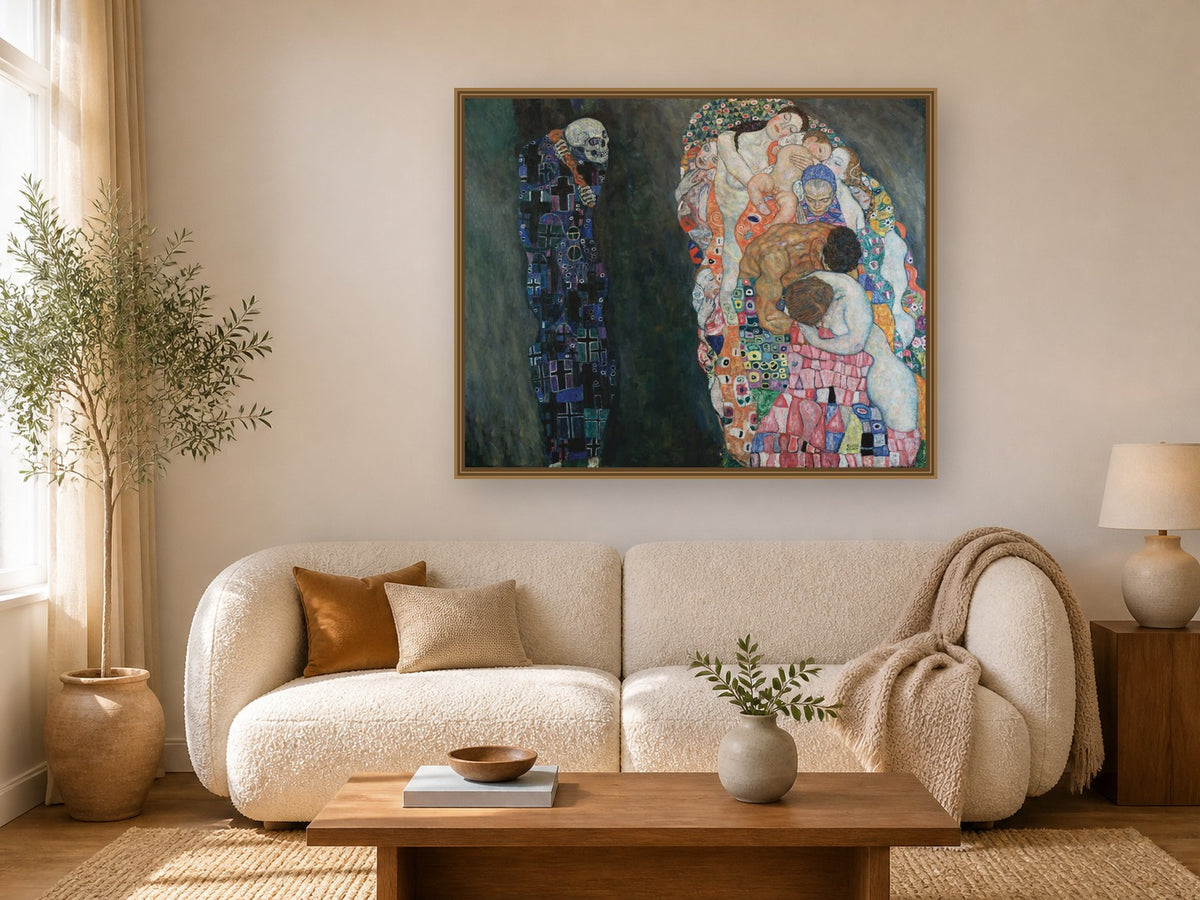 Death and Life framed wall art print in a real living room