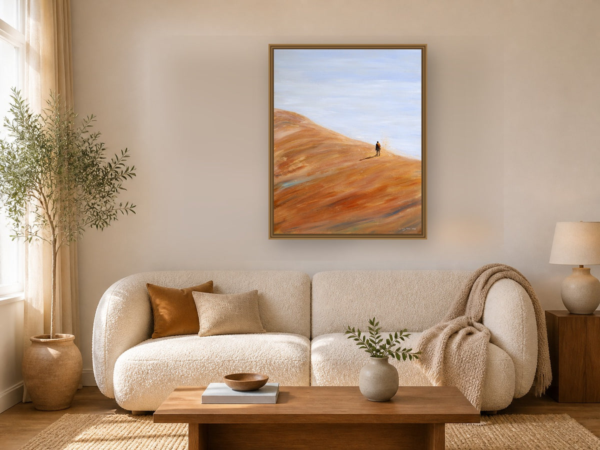 Desert Figure by Manghuan Li framed wall art print in a living room