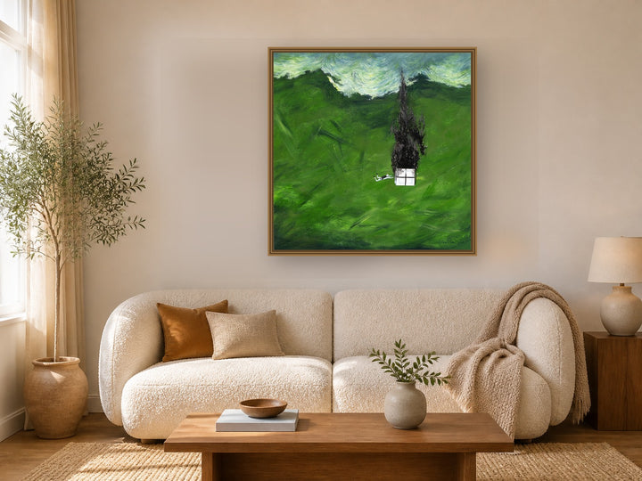 Green Hills by Manghuan Li framed wall art print in a living room