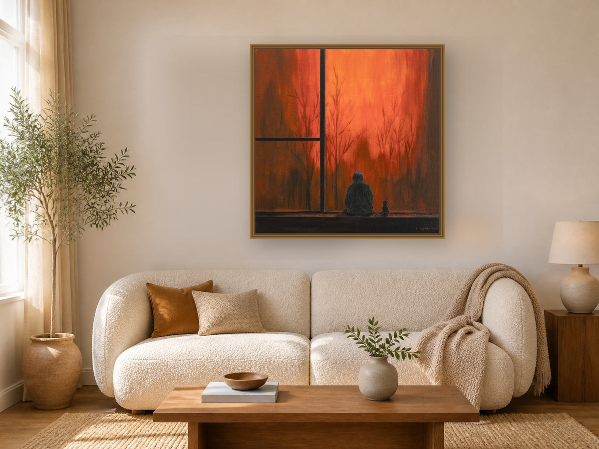 Orange Room by Manghuan Li framed wall art print in a living room