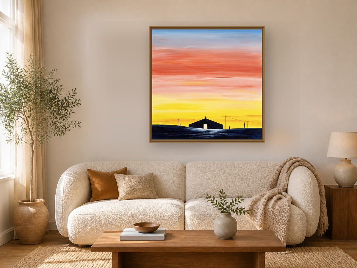Sunset Track by Manghuan Li framed wall art print in a living room