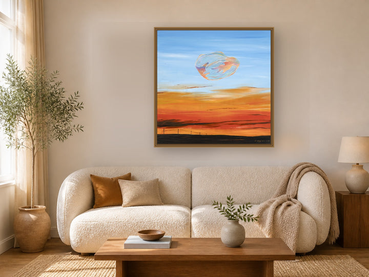 Suspended Cloud by Manghuan Li framed wall art print in a living room