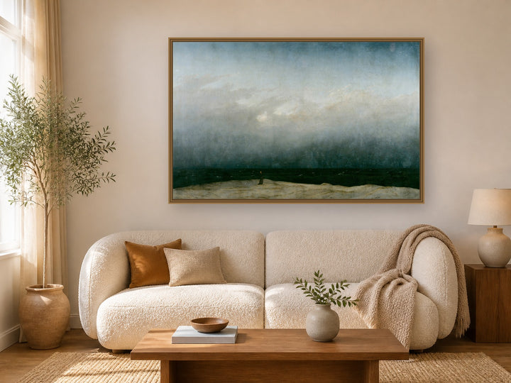 The Monk by the Sea framed wall art print in a real living room