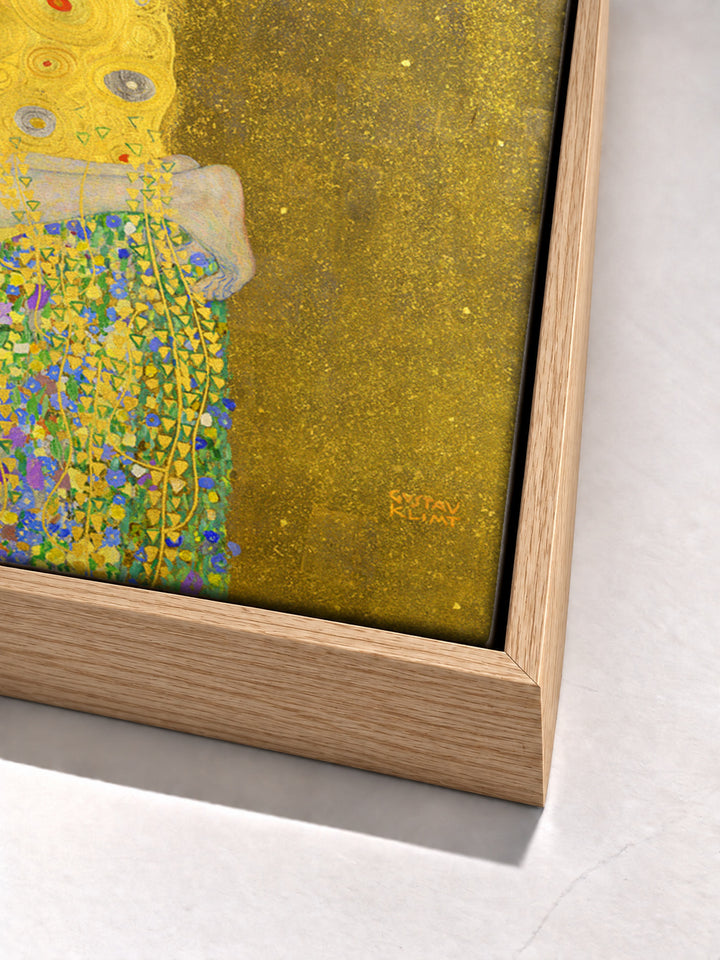 The Kiss by Gustav Klimt oak floater frame corner detail