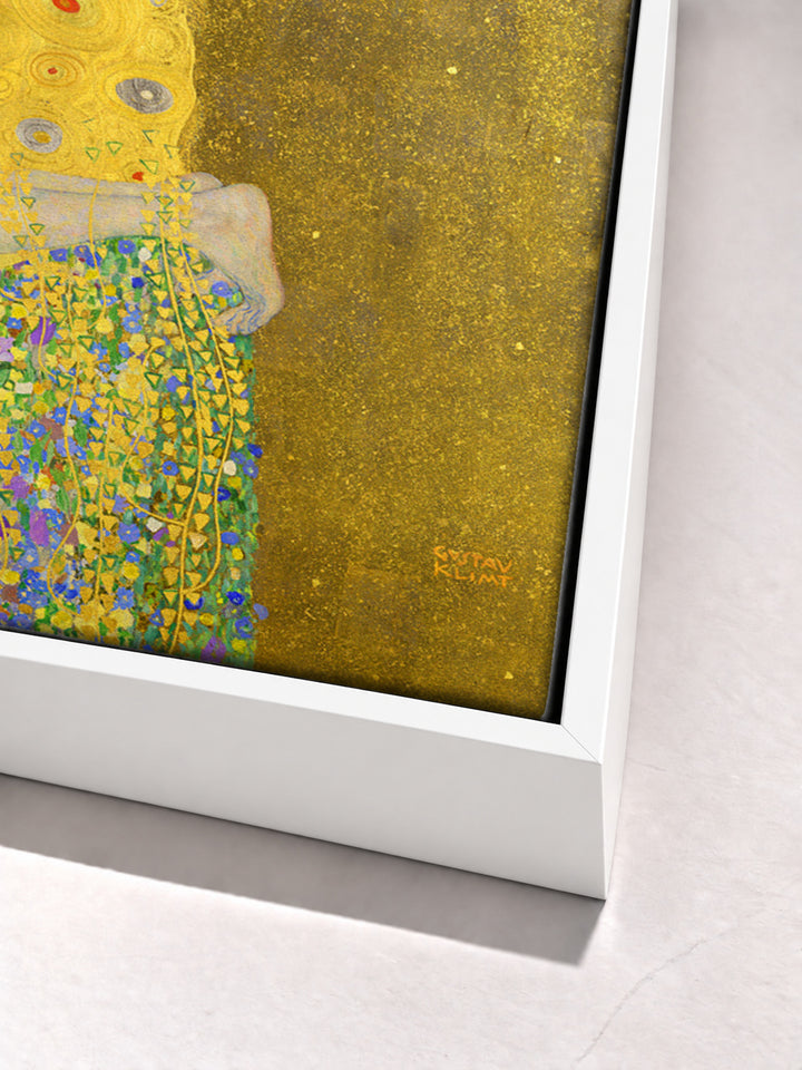 The Kiss by Gustav Klimt white floater frame corner detail